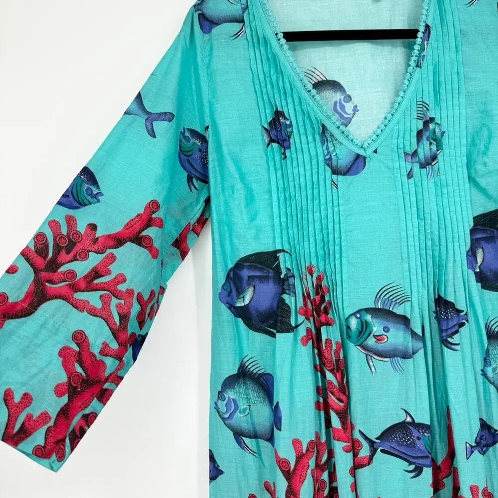 Soft Surroundings Ocean Beach Fish Coverup‎ Tunic Dress Coral Reef Size S